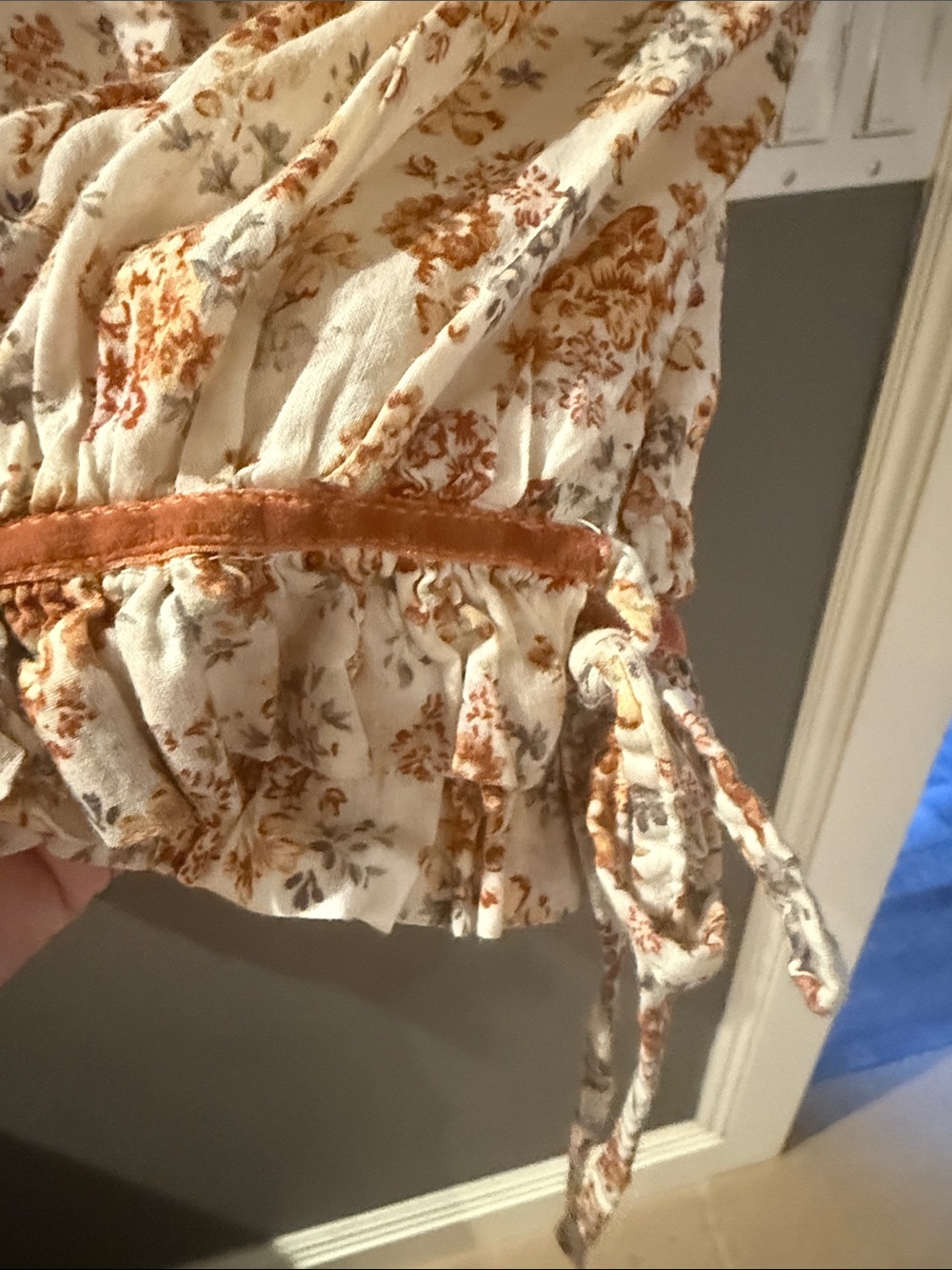 Sundance Cream Floral Button-Front Ruffle Blouse with Mustard Accents - Picture 5 of 6